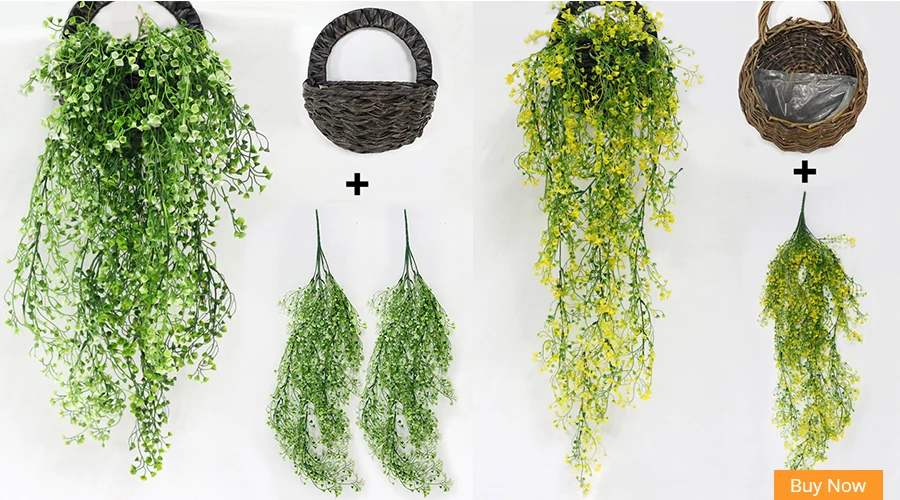 JAROWN Artificial Plastic Plants Fake Vine Flowers + Wall Hanging Basket For Wedding Decorations Home Garden Decor Fleur