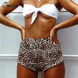 Cwlsp 2018 Лето модные, пикантные шорты Для женщин Тонкий Leopard Короткие штаны эластичный пояс Для женщин Push Up бедра короткое Feminino QA2427