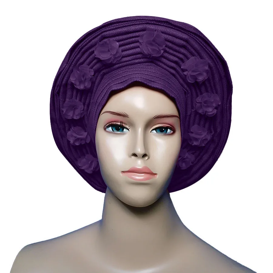 ASO OKE gele с бусинами тюрбан в африканском стиле в авто gele - Цвет: purple