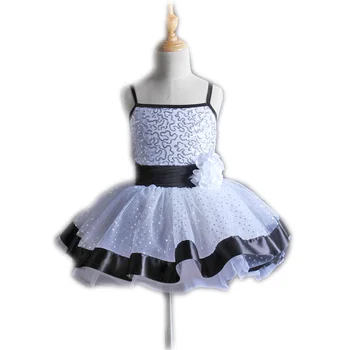 

The New Children's Female Black and White Princess Dress Suspenders Skirt Dress Ballet Skirt Dance Clothes 2535