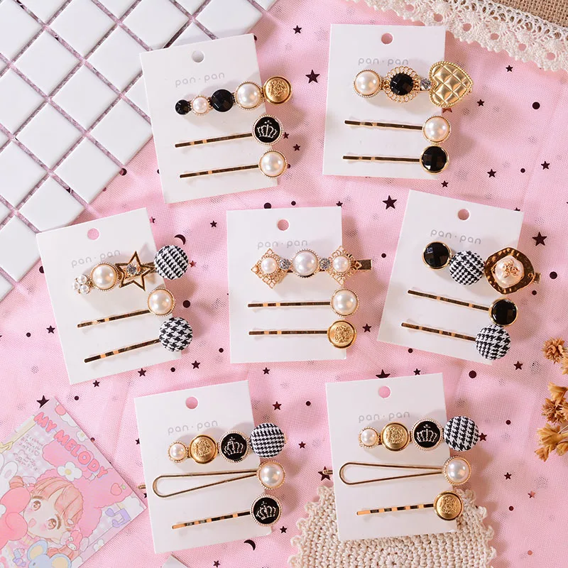 

2019 fashion Pearl Hair Clips 3pcs/set Barrette Women Girls Hair Pins Houndstooth Hair Accessories New Listing