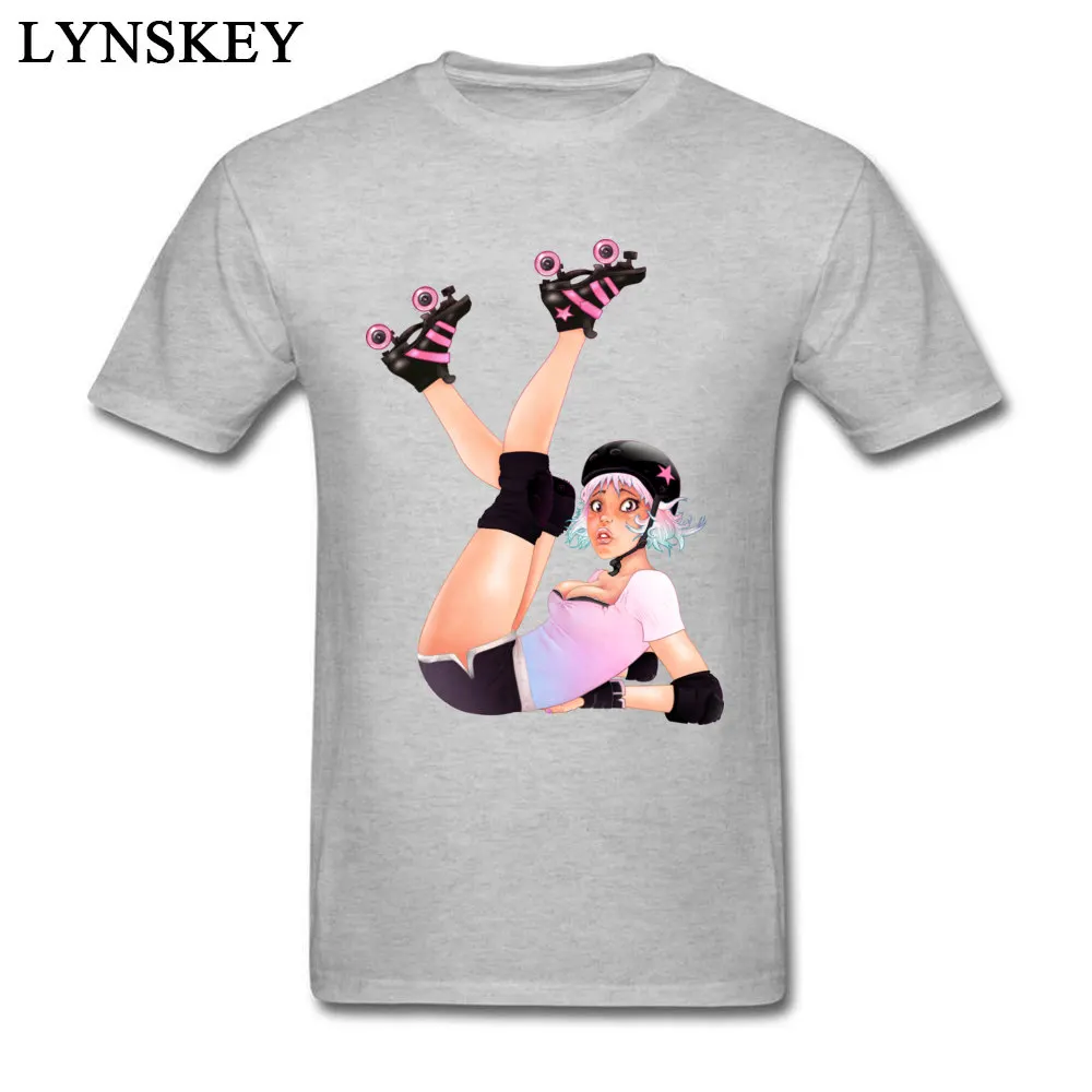 Party Summer/Fall Retro Roller Derby Pinup Girl Tops Shirt Hot Sale Crew Neck Short Sleeve Cotton Fabric Men T Shirts Casual Tee-Shirt Retro Roller Derby Pinup Girl grey