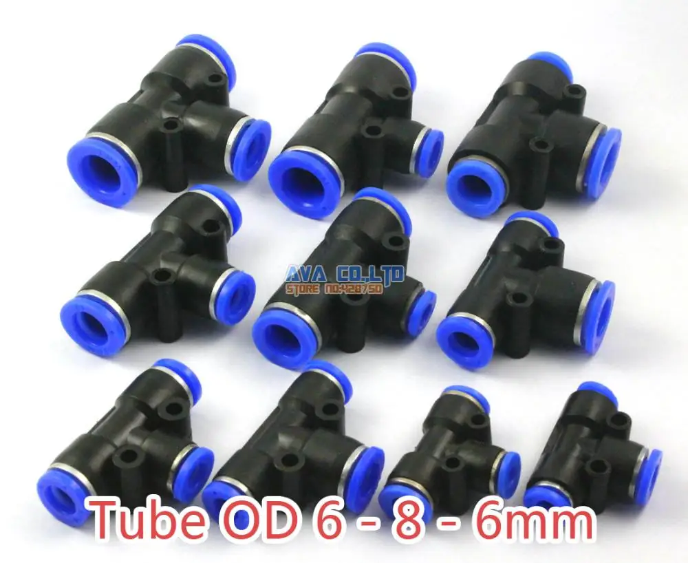 

20 Pieces Pneumatic Tee Reduced Union Tube OD 6 - 8 - 6mm Air Push In To Connect Fitting One Touch Quick Release Fitting