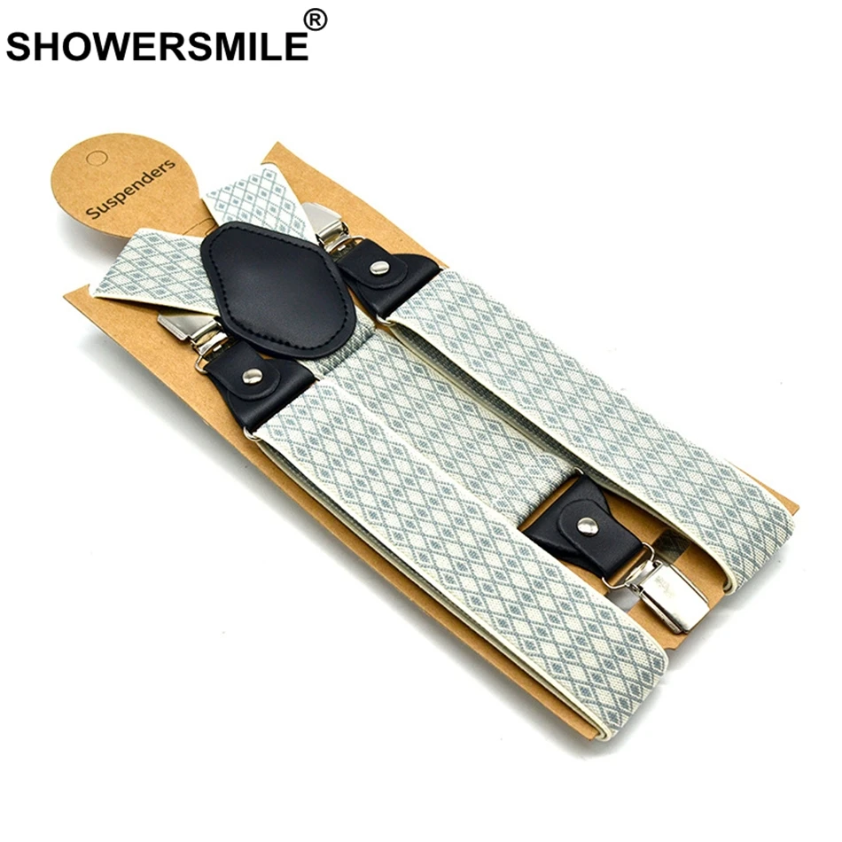 SHOWERSMILE брюки на подтяжках для мужчин и женщин широкий 3,5 см Argyle 3 зажимы подвески ремни бежевый жаккард регулируемые мужские подтяжки