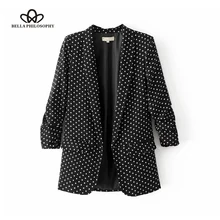 Bella Philosophy 2017 women casual autumn new black folded sleeve OL blazer jacket polka dot print
