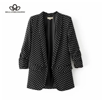 

Bella Philosophy 2020 women casual new black folded sleeve office ladies blazer business jacket polka dot print female jacket