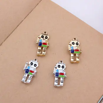 

Trendy Alloy DIY Jewelry Charms Vintage Silver Gold Tone Plated Metal Bracelet Necklace Kawaii Robot Floating Necklace Pendant