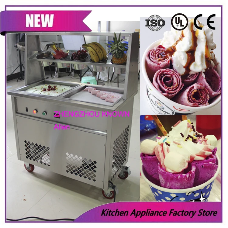 

NEW CE approved fried ice machine,220V 3000W fry fried frying ice pan machine,double square pan ice cream roll making machine