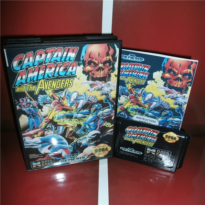 

Captain America and The Avengers US Cover with Box and Manual For Sega Megadrive Genesis Video Game Console 16 bit MD card