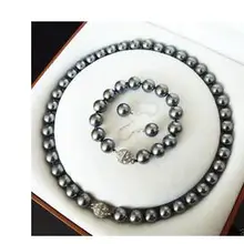 Благородство черный 10 мм Akoya культивированный корпус жемчужное ожерелье браслет серьги Белый Серебряный Кристалл marvel колье