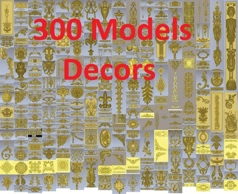 300 piezas de decoración 3d STL Modelos Para Cnc Router vetric tipo Aspire