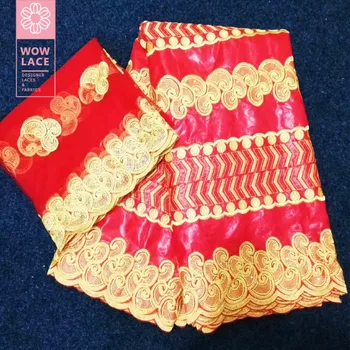 

2019 Bazin Riche Lace Fabric With 2 Yards Net In Red Stones Embroidered Basin African Nigerian Wedding Dresses Laces Material