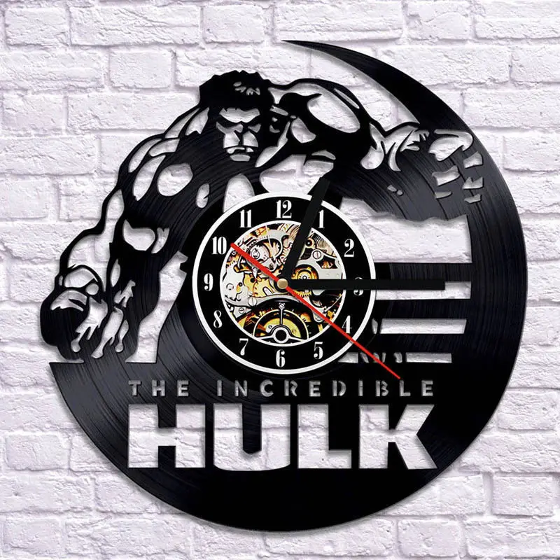 

Hulk Record Wall Clock Modern Design Green Man Geometric Style Classic CD Clocks LP Vinyl Retro Wall Watch Art Home Decor Silent