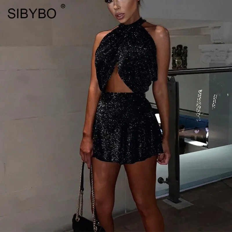Женский комплект из двух предметов Sibybo черный облегающий топ и юбка с высокой