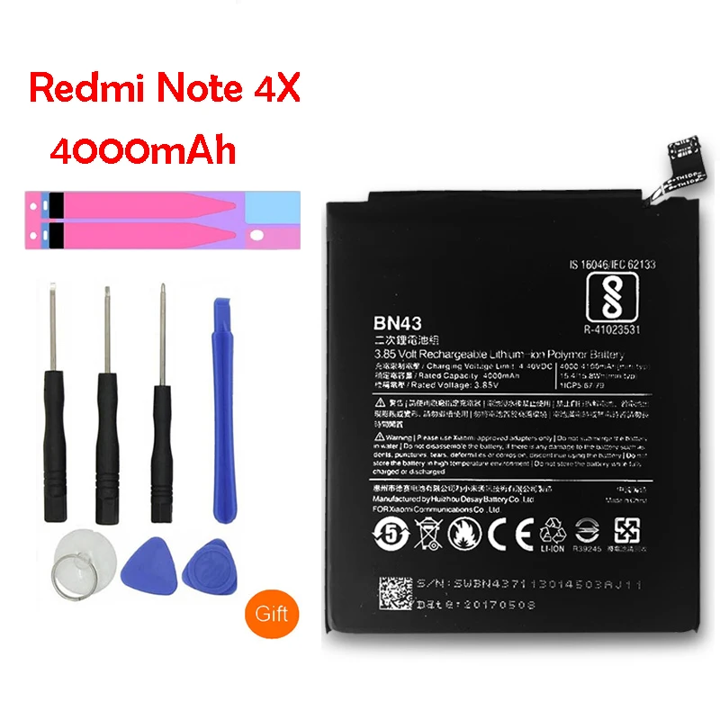 Original BN43 Mobile font b Phone b font Battery For Xiaomi Redmi Note 4X Real Capacity
