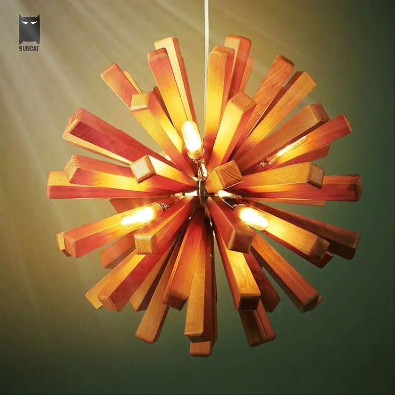 Деревянный шар подвесной светильник современный дачный светодиодный Lustre