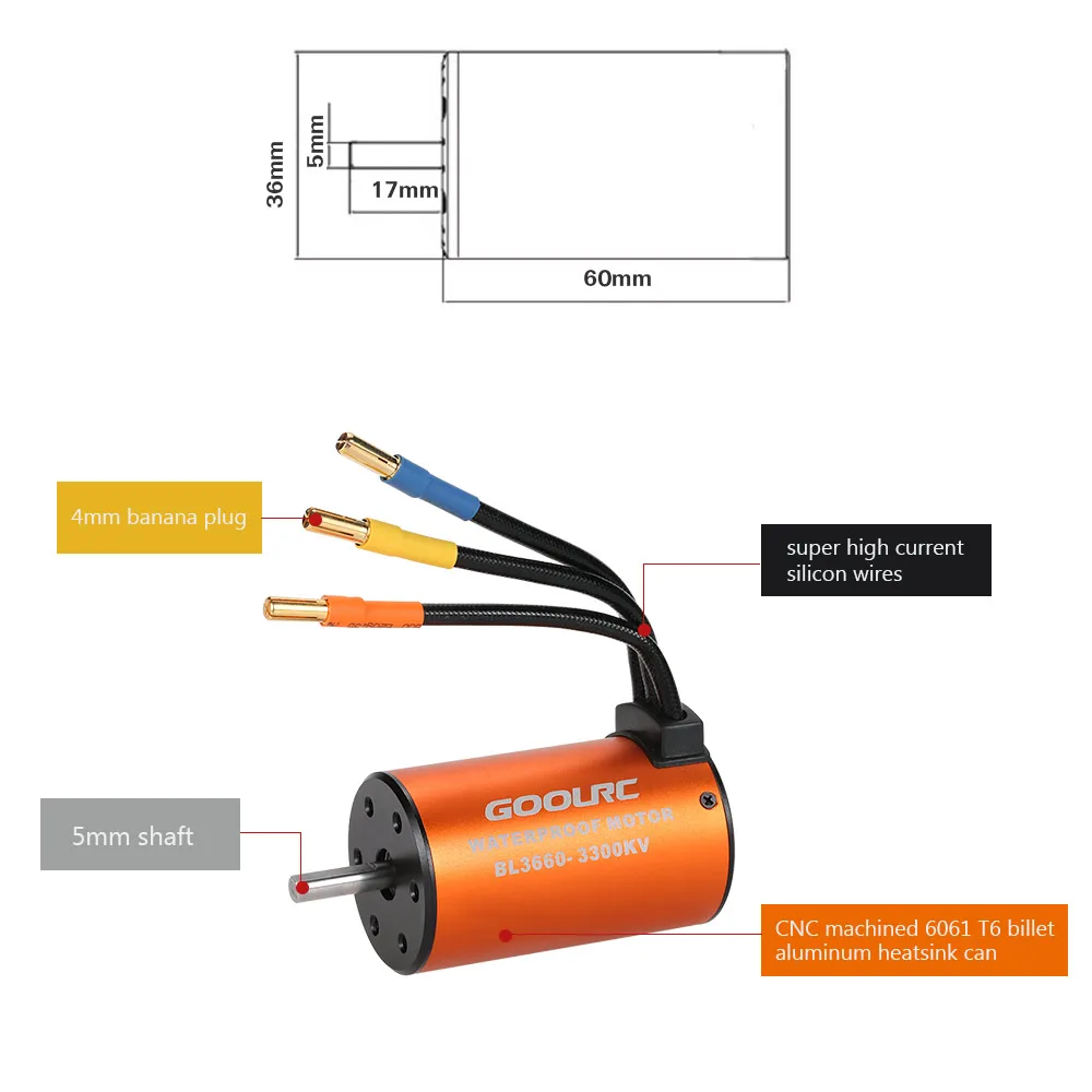 GoolRC обновление водонепроницаемый 3660 3300KV бесщеточный двигатель с 60A ESC комбо набор для 1/10 RC автомобиль грузовик