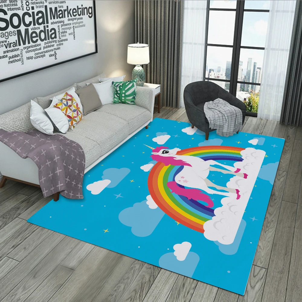 Miracille Cartoon Unicorn Rectangle Carpet Non Skid Washable Rectangle Carpet Non Skid Washable