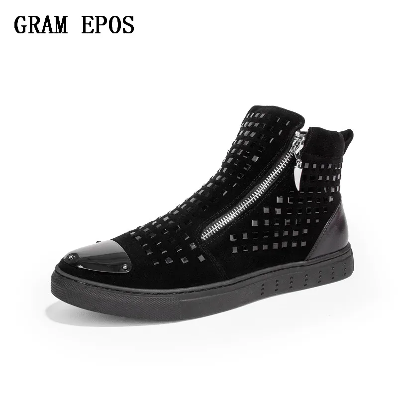 

GEAM EPOS Men Autumn Flat Casual Shoes High Top Male Designer Walking Shoes Black Zipper Man stud Luxury Brand Fashion Footwear