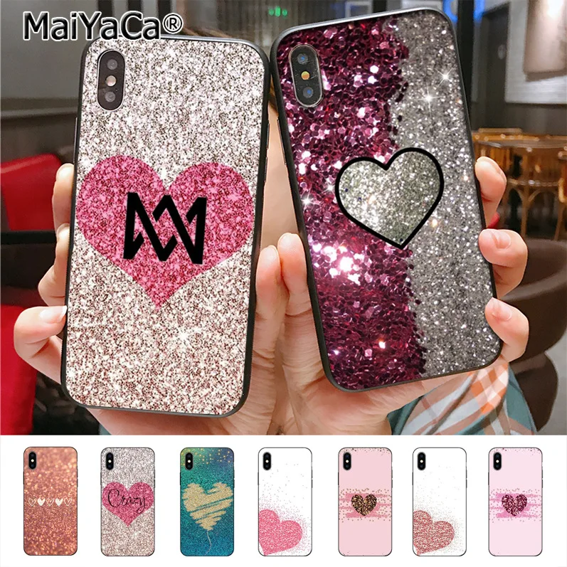 

MaiYaCa Sequins heart shape Unique Design Quality phone case for iPhone X XS XR XS MAX 8plus 7 6splus se 5c 7plus case Cover