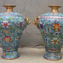 D+++ H++ 0Dd00F++ Китай Royal Перегородчатой бронзовый Foo Dog Лев Ваза пот Пара