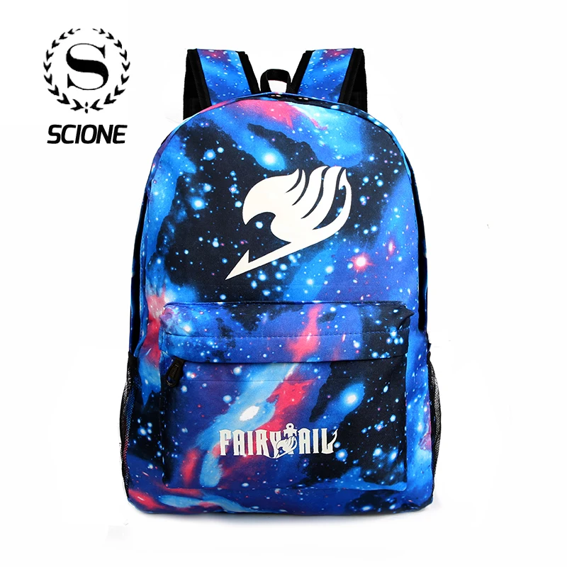 

Scione Galaxy Starry Sky Shoulders Backpacks School Luminous Anime Bags Fairy Tail Print Cartoon Travel Nylon Bag For Teenage