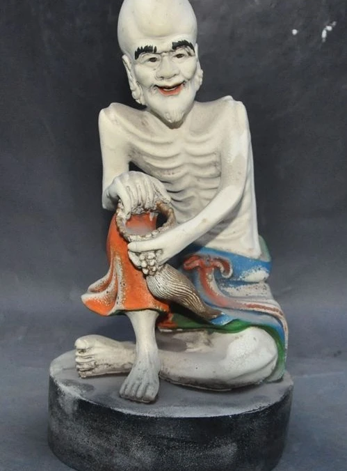 

10" Chinese Buddhism Old Wood Hand-Carved Arhat Bodhidharma Dharma Buddha Statue