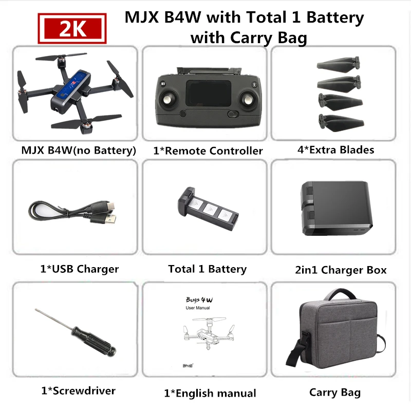 MJX Bugs 4W B4W 5G Дрон GPS с Wi-Fi 2K HD камера Анти-встряхивание 1,6 км 25 минут Fly Time оптический поток Квадрокоптер-Дрон VS F11 - Цвет: Blue 1B Carry Bag