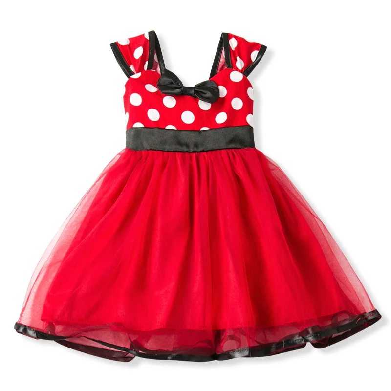 Нарядное детское платье с рисунком мышки для маленьких девочек, костюм для Маскарадного костюма, красные платья-пачки в горошек для девочек, первый день рождения, одежда для малышей - Цвет: Red