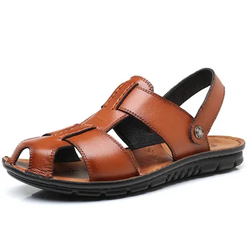 

ZXQ Summer Roman Men Sandals Soft Leather Comfortable Sneaker Male Beach Elastic Slippers Native Rubber Sandals For Men