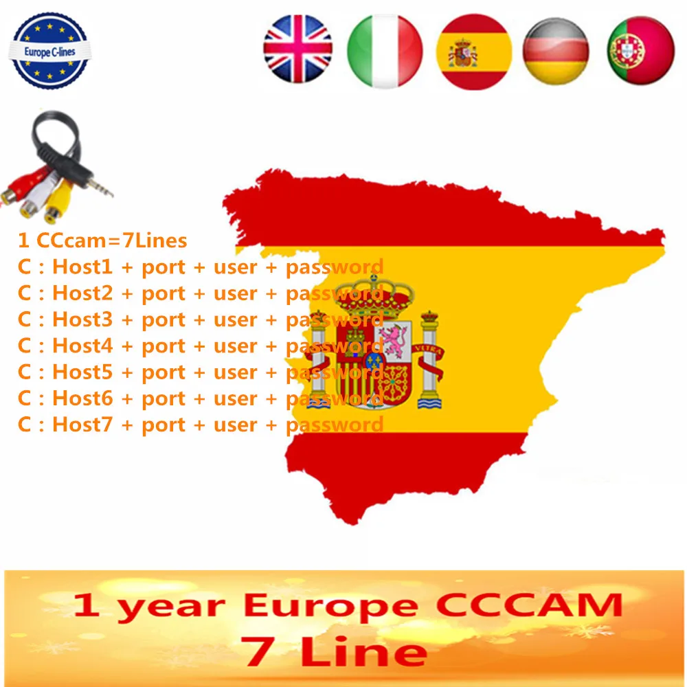 

C-lines Server For 1 Year cccam 7 Lines Europe Spain Germany France For DVB-S2 Satellite Receiver For Freesat V8 V9 Super V7s HD