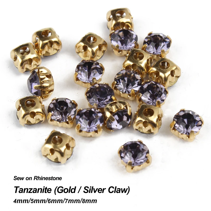 

Top Fashion Limited Tanzanite Sew On Rhinestone Gold/Silver Claw Base Strass 4mm/5mm/6mm/7mm/8mm For Clothing Accessories