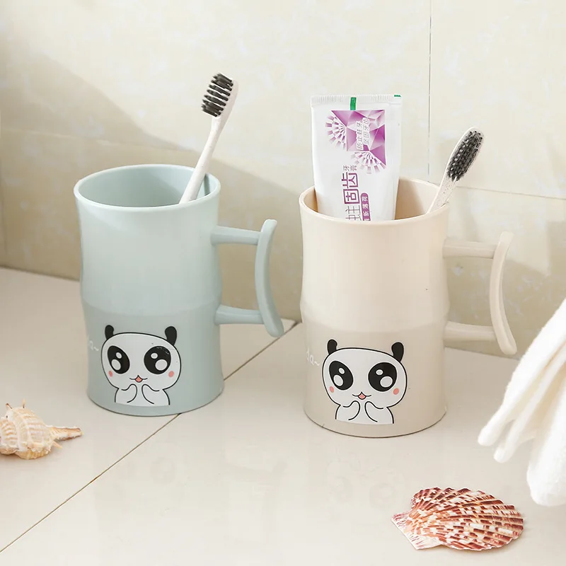 

Plastic Toothbrush Toothpaste Holder Cartoon Water Toothbrush Cup with Handle Bathroom Accessories Pink Tooth Brush Tumbler Mug