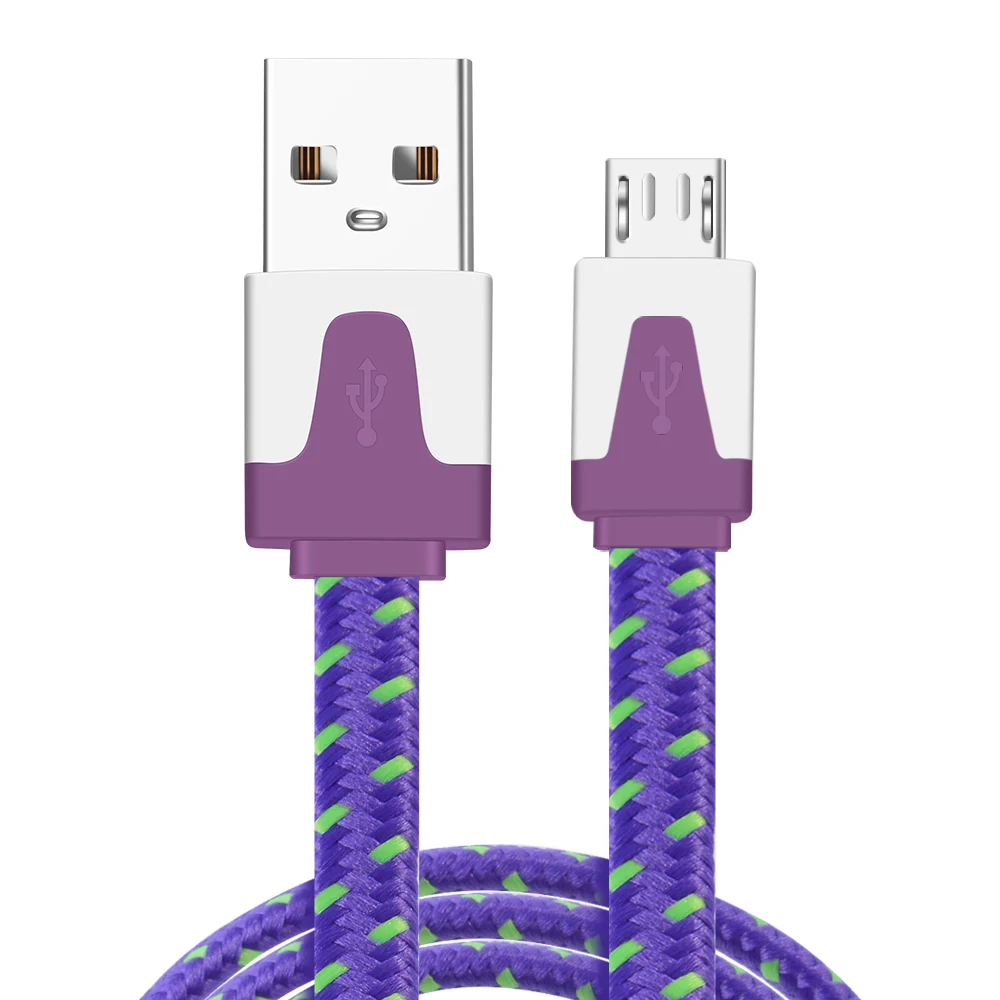 ROMICHW Micro USB кабель для быстрой зарядки USB кабель для передачи данных Android мобильный телефон usb зарядный шнур для samsung Xiaomi huawei нейлоновый кабель - Цвет: Purple Micro USB