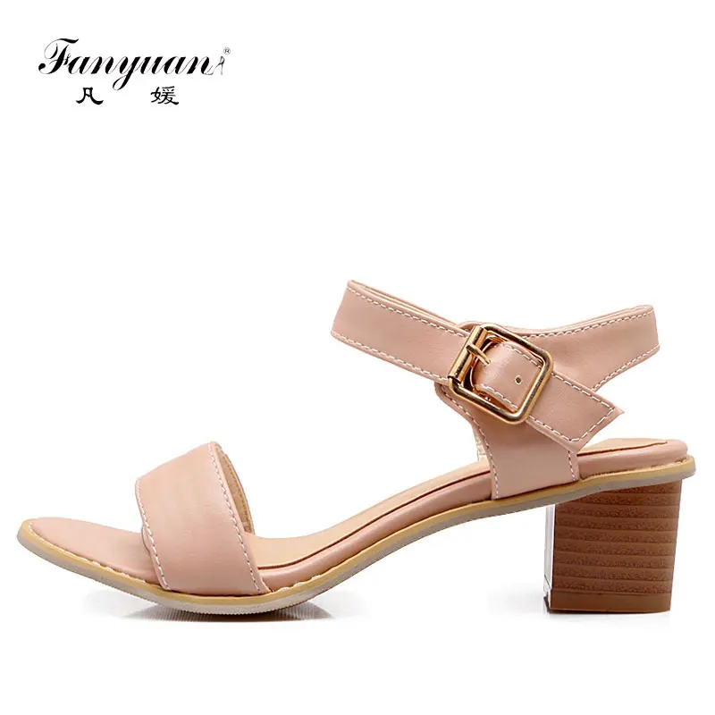 Fanyuan/ г., летние женские босоножки на толстом каблуке повседневные однотонные туфли-лодочки с ремешком и пряжкой женские босоножки высококачественные туфли-лодочки размера плюс