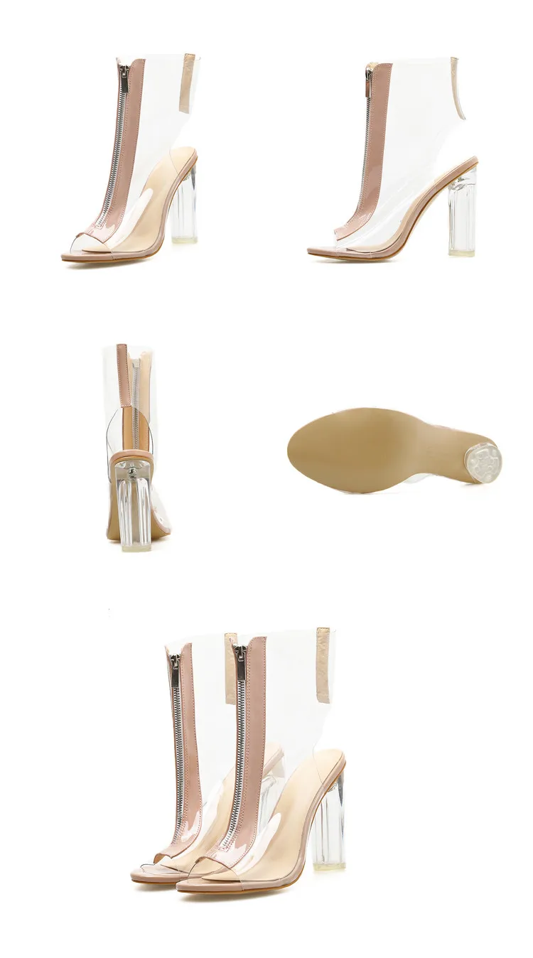 Eilyken/летние сапоги; сандалии; прозрачные сандалии-гладиаторы из пвх; пикантная обувь с открытым носком; женские ботильоны на не сужающемся книзу массивном каблуке; босоножки