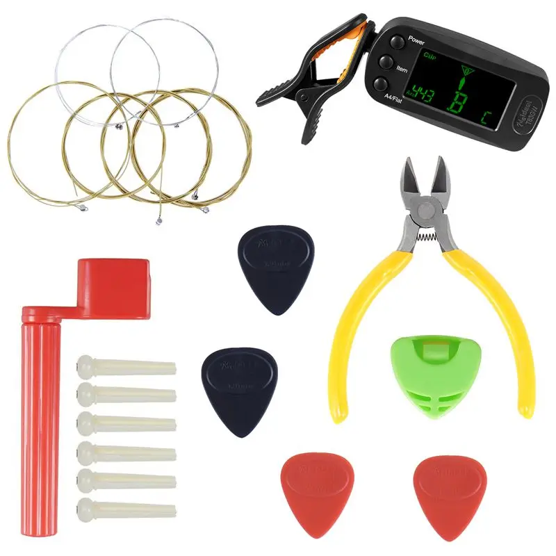 

Acoustic Guitar Tool,Kit for Starter with Guitar Strings Winder Cutter Tuner Bridge Pins Picks & Pick Holder,Everything Set fo