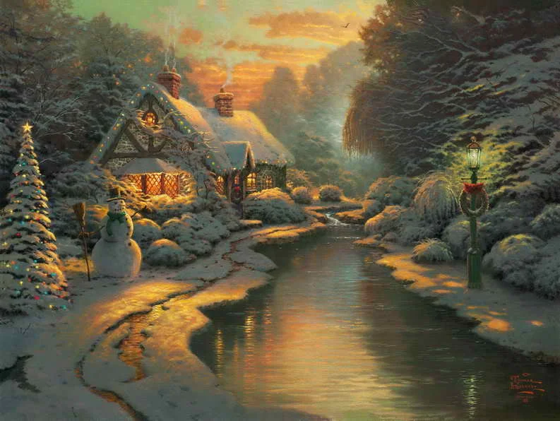 

Free shipping! Christmas Evening Thomas Kinkade HD Canvas Print Living Room Bedroom Wall Pictures Art Painting Home Decoration