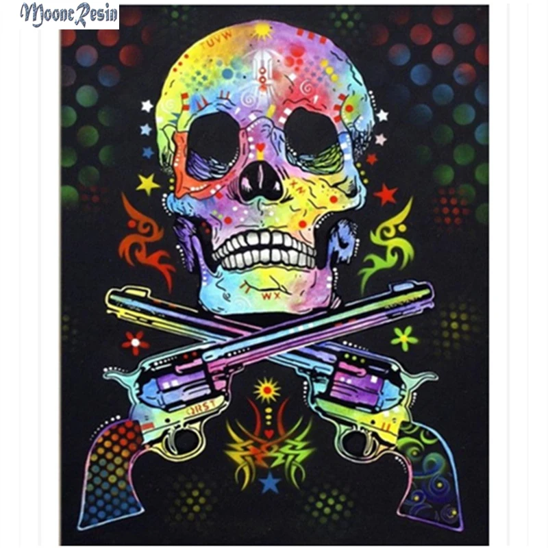 

MOONCRESIN 5D Diamond Mosaic Skeleton And The Gun Diamond Embroidery Needlework Diy Diamond Painting Cross Stitch Decoration Kit