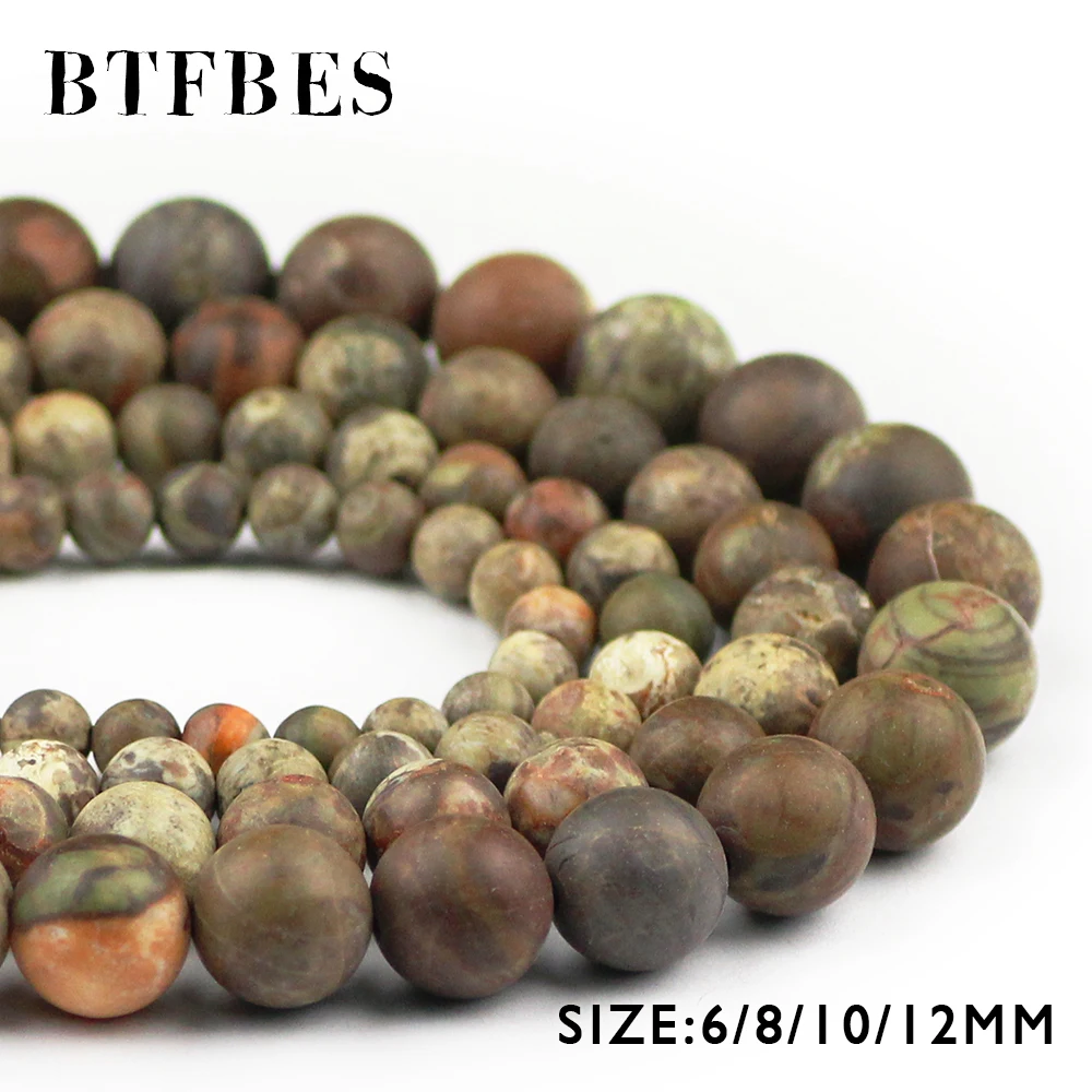 

BTFBES Matte Natural Ocean Stone Sea Ore beads 6 8 10 12mm Round Loose Bead For Jewelry Bracelet Necklace Making DIY Accessories