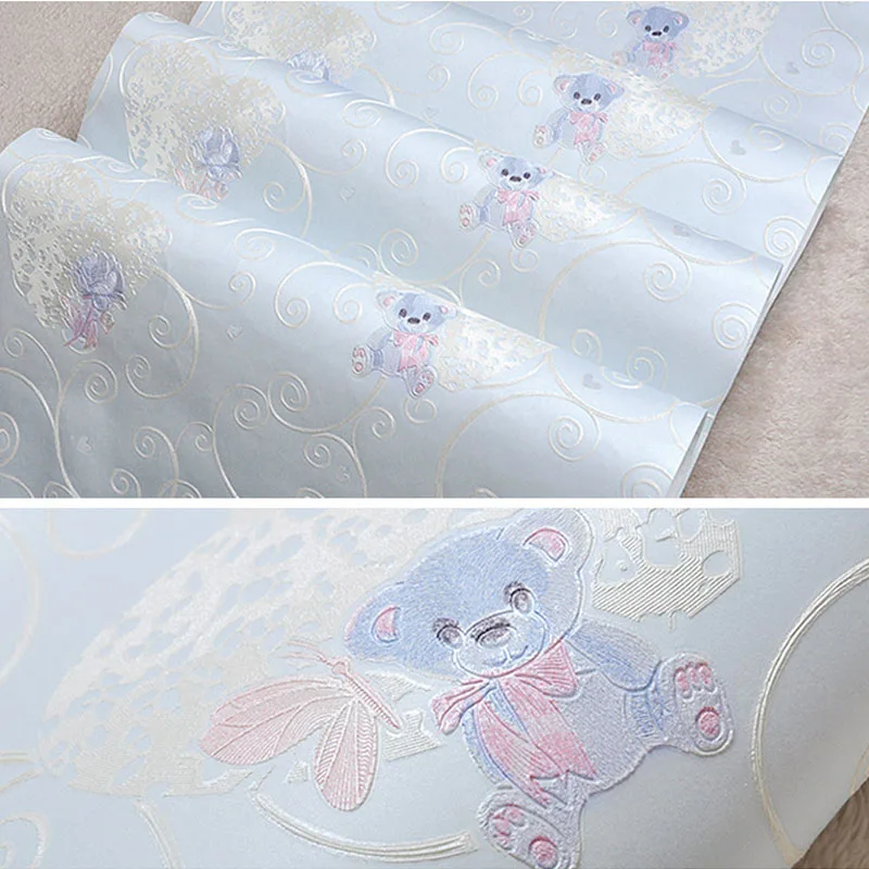 Cute Teddy Bear Wallpaper for Kids Room Child Boy Wallpaper Blue Beige Pink Wall Paper Cartoon For Girls Room Children Bedroom