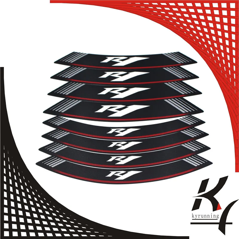 

High Quality KYRUNNING Motorcycle rim strips "R1" logo Stickers wheel decals for YAMAHA YZF R1 YZF-R1