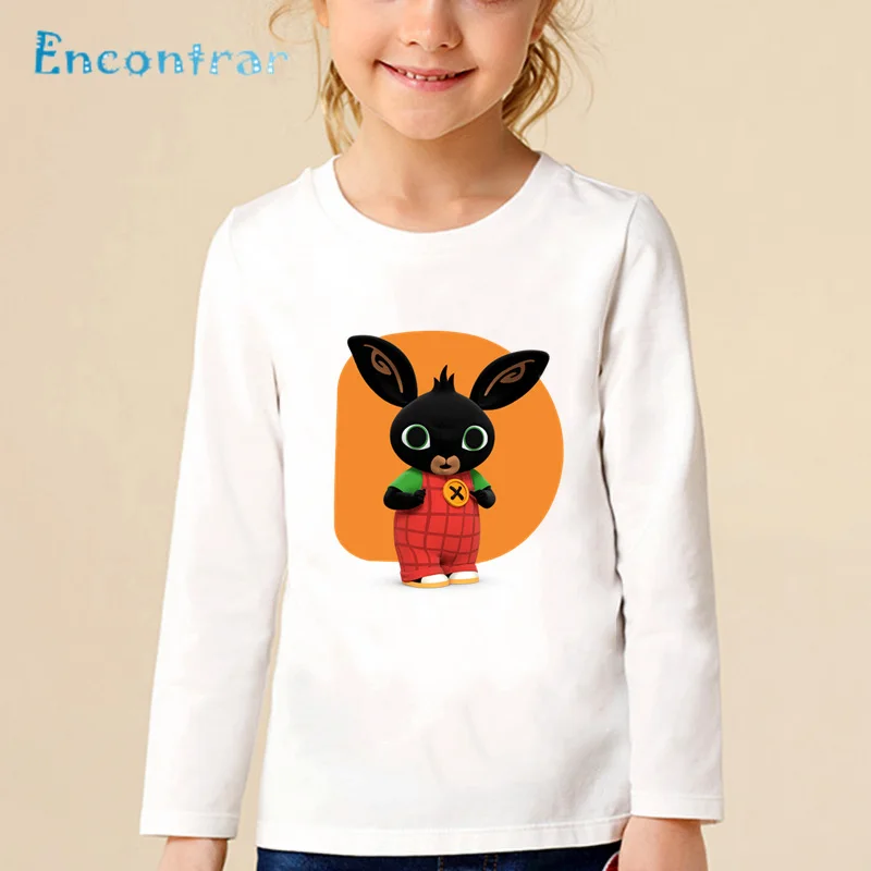 Забавная детская футболка с рисунком кролика и зайчика детские топы с длинными рукавами, милая футболка для маленьких мальчиков и девочек LKP5169 - Цвет: white-D