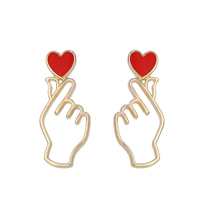 

wholesale 10 pair / lot fashion jewelry enamel heart hand earrings for Women