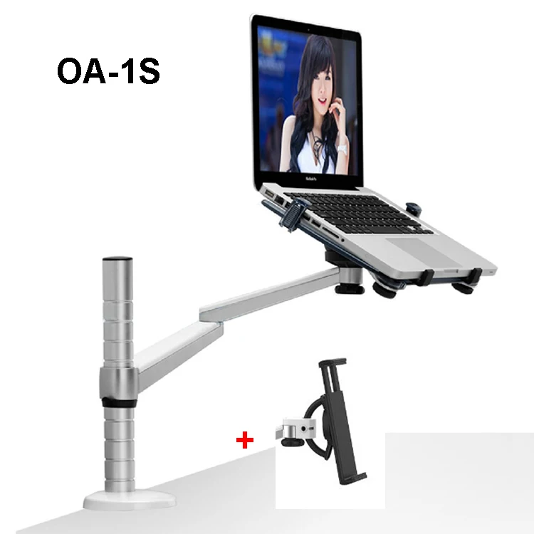 Rotação da Liga de Alumínio Titular + Portátil 2 em 1 Tablet Suporte Duplo Braço Escritório Desktop Lapdesk Bracket Oa-1s 360 pc - Imagem 2