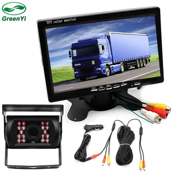 

GreenYi DC 12V 24V Truck Bus 7" Car Parking Monitor With Rear View Camera + 15M Cigarette lighter installation Power Cable