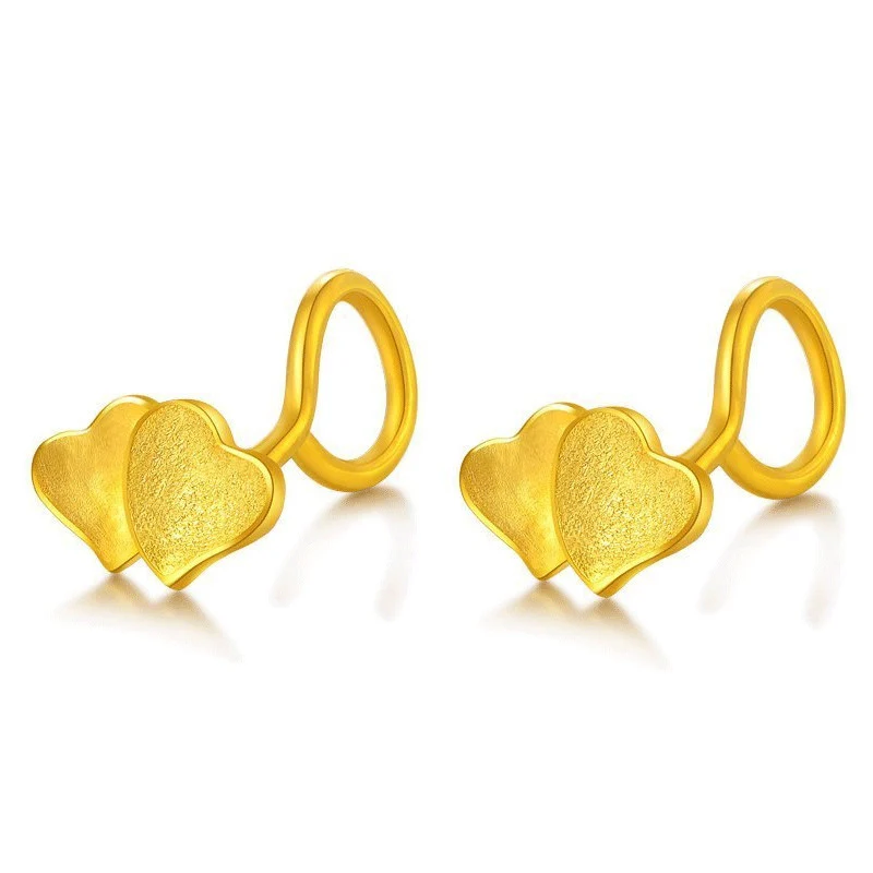 

Pure 24K Yellow Gold Stud Earrings 999 Gold Women Heart Stud Earrings