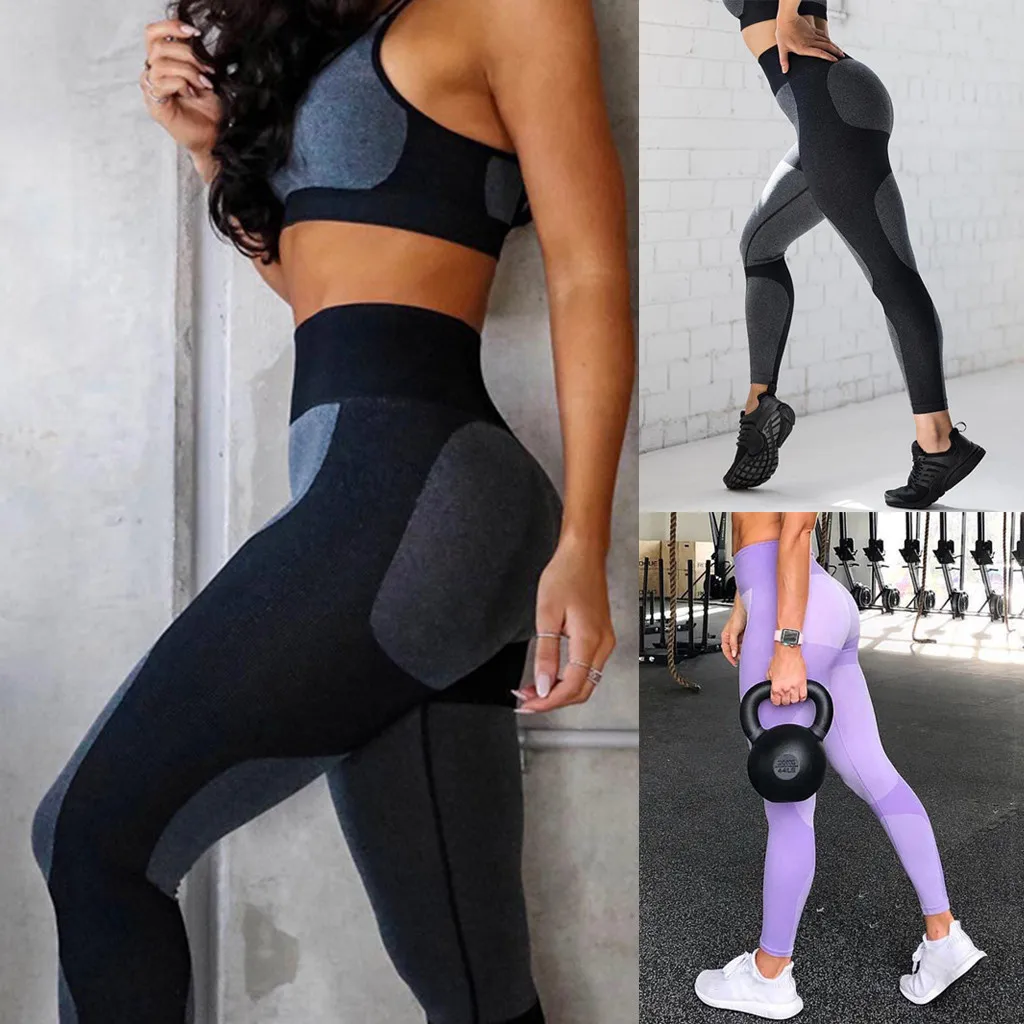 

Women's Fashion Workout Leggings Mid Elastic Waist Skinny Fitness Sports Gym Running Athletic Pants Purple,Black