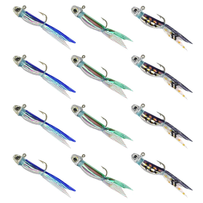 YZD Silverside Minnow Feather Jig Fishing Lure 12pcs for Panfish
