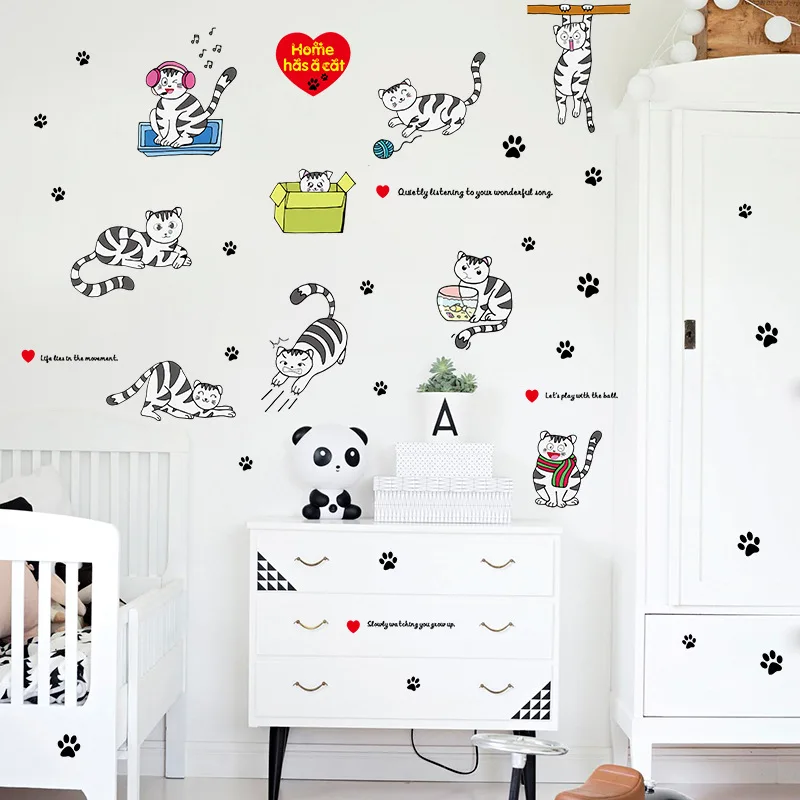 Cartoon cat creative bedroom wall stickers dormitory wall painting room decoration kitchen stickers wall wall stickers